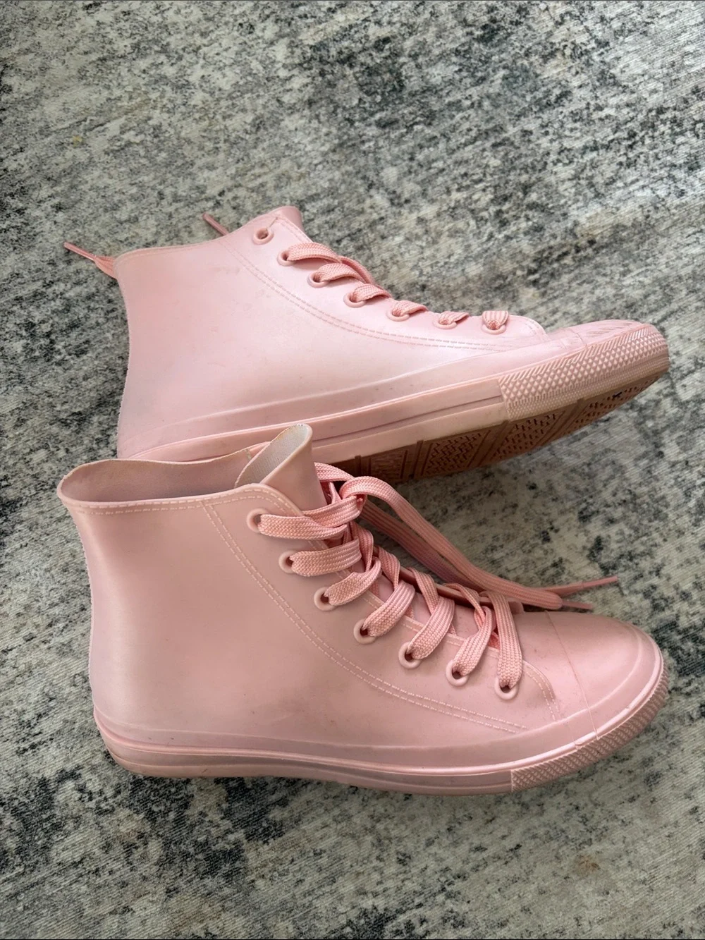 Women’s Blush Pink High-Top Plastic Sneakers